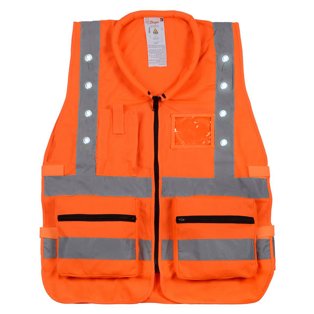 אפוד עבודה כתום זוהר עם נורות לד