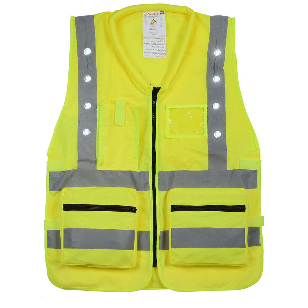 אפוד עבודה צהוב זוהר עם נורות לד