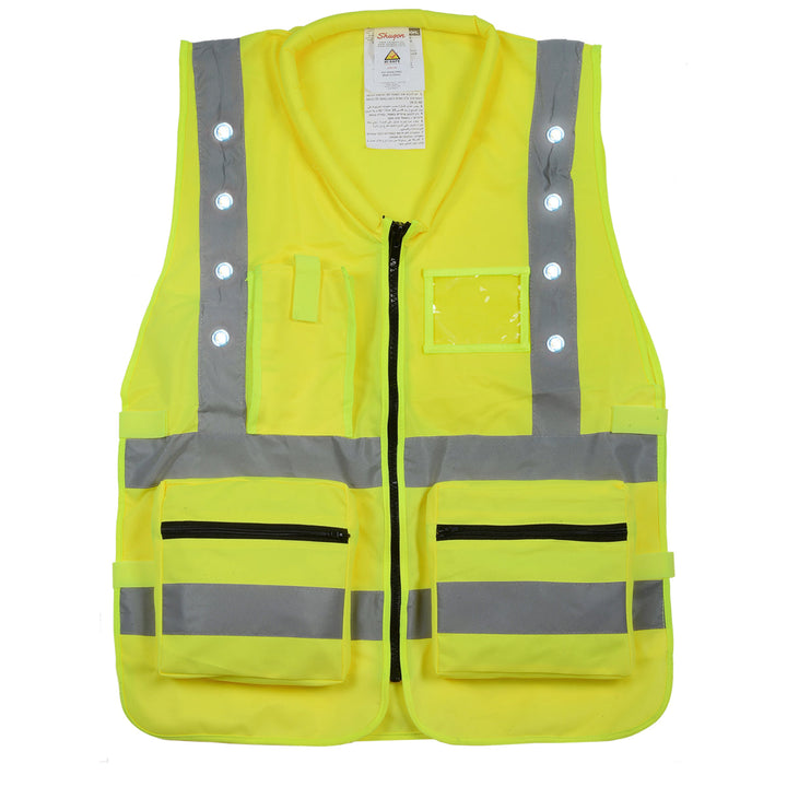 אפוד עבודה צהוב זוהר עם נורות לד