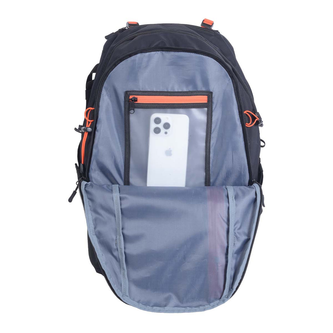 Front compartment with a clear zippered pocket